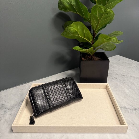 *Ultra Rare* Bottega Veneta Python & Intrecciato Nappa Leather Zip Around Wallet - Picture 2 of 16